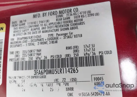 2020 Ford Fusion Hybrid Sel from USA, damaged, VIN 3FA6P0MU5LR114265